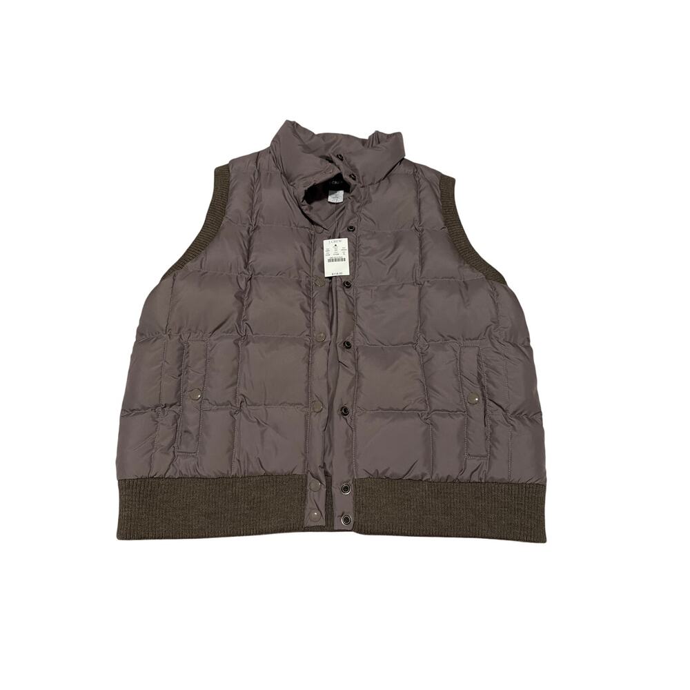 J.Crew NWT Signature Down Puffer Vest XL Brown Quilted Knit Trim 29324